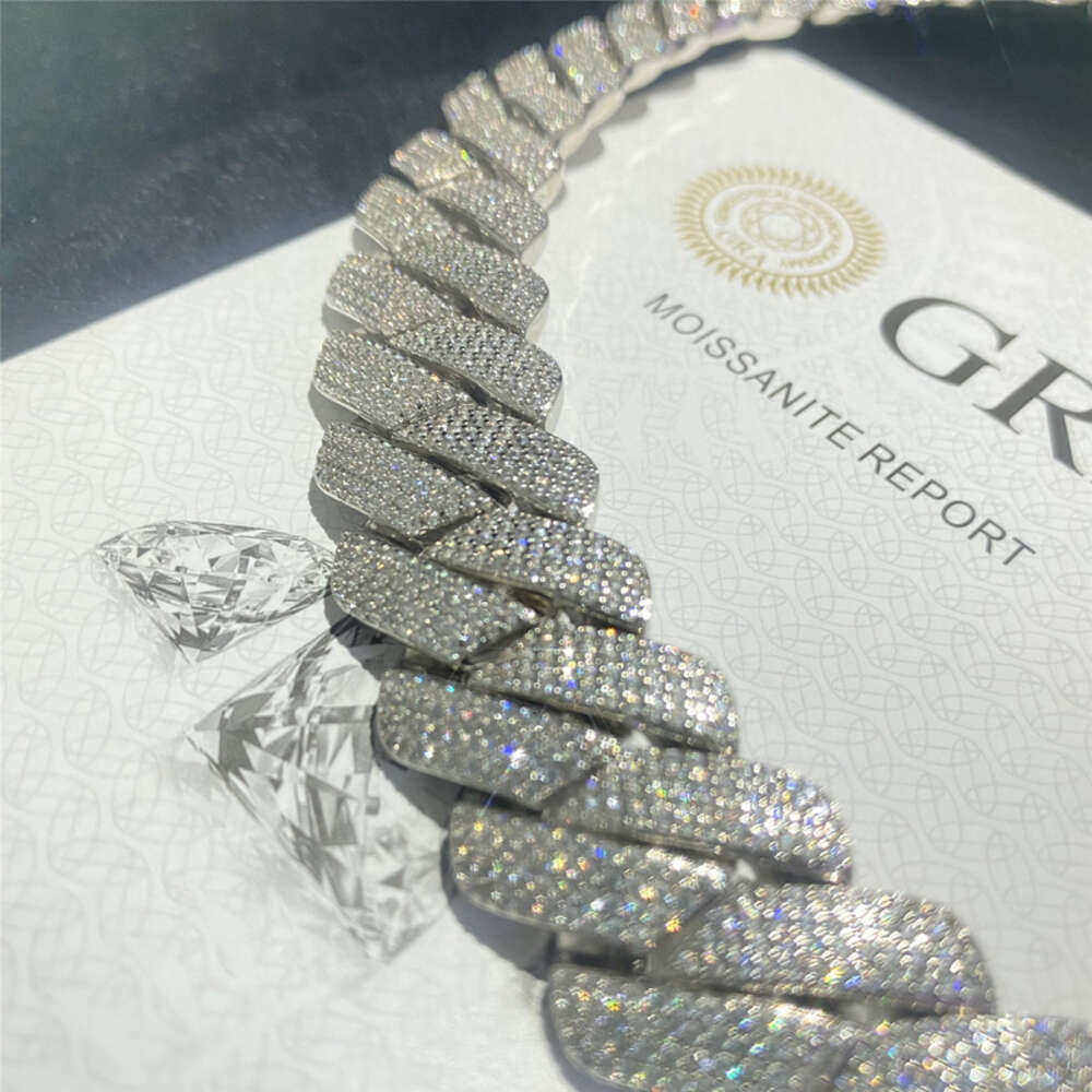 Custom 20mm Width 4 Rows Vvs Moissanite Cuban Link Chain S925 Bling Diamond Heavy Miami Necklace Fashion Hip Hop