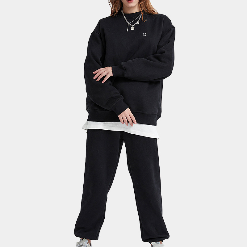 Yoga Slouchy Suit Sweatshirts +Sweatpants Plush Heavy Weight Crew Neck Pullover Lovers Studio-to-street Sweater Loose Jogger Sweatwear 3d on Chest
