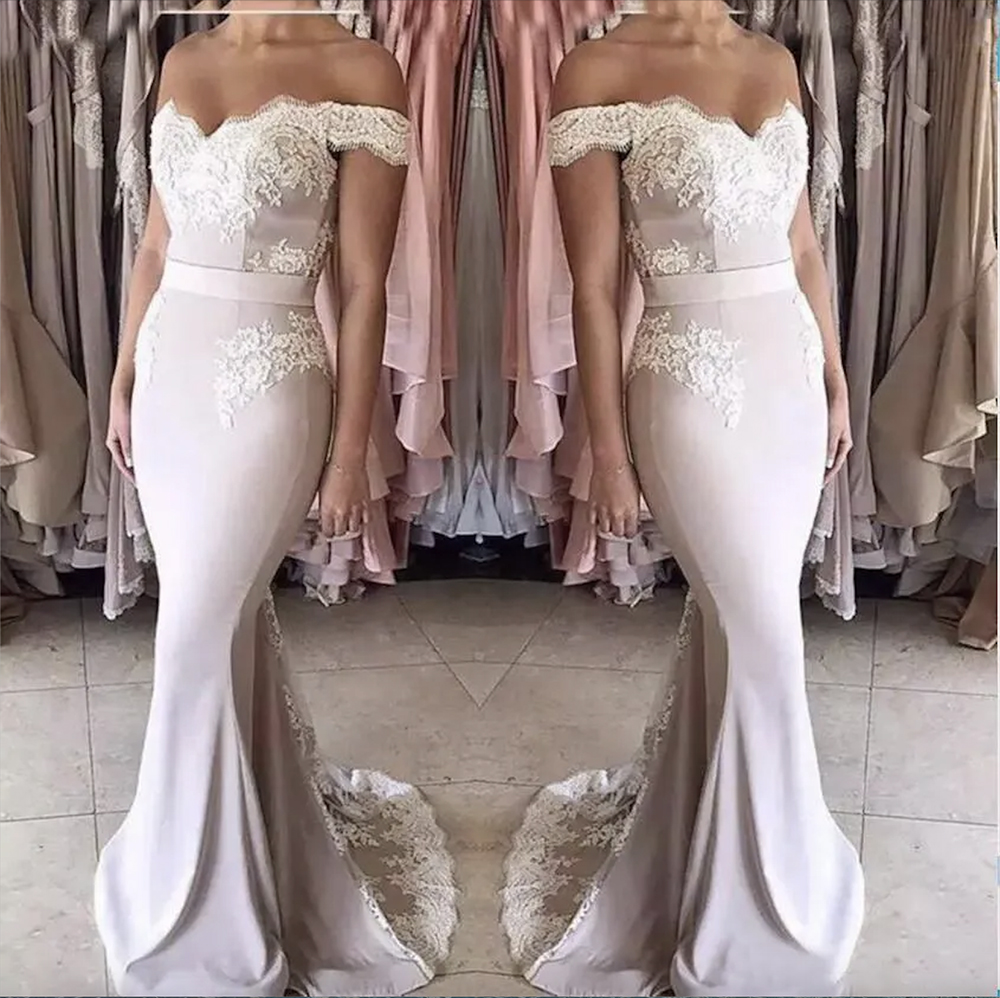 2024 Mermaid Bridesmaid Dresses Long Off-shoulder Zipper Back Formal Wedding Party Gowns Off Shoulder Girls Junior Maid Of Honor Dress Cheap