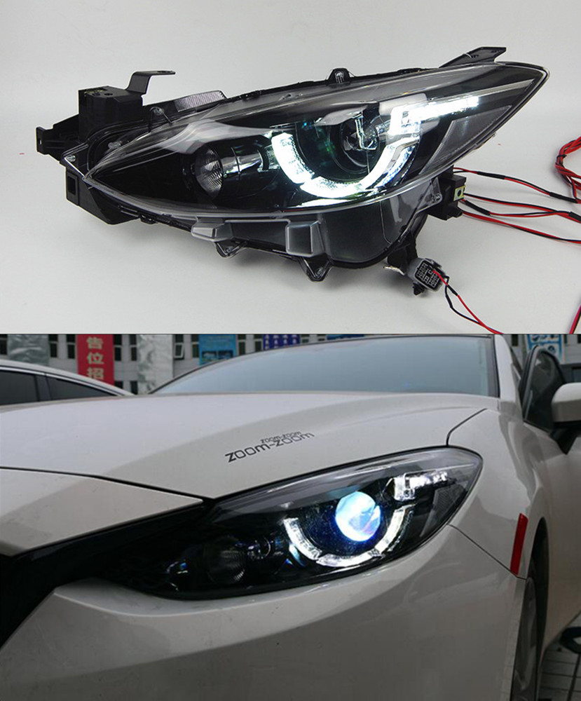 LED Daytime Running Turn Signal Head Light for Mazda 3 Car Headlight 2013-2016 Axela High Beam Lamp Lens
