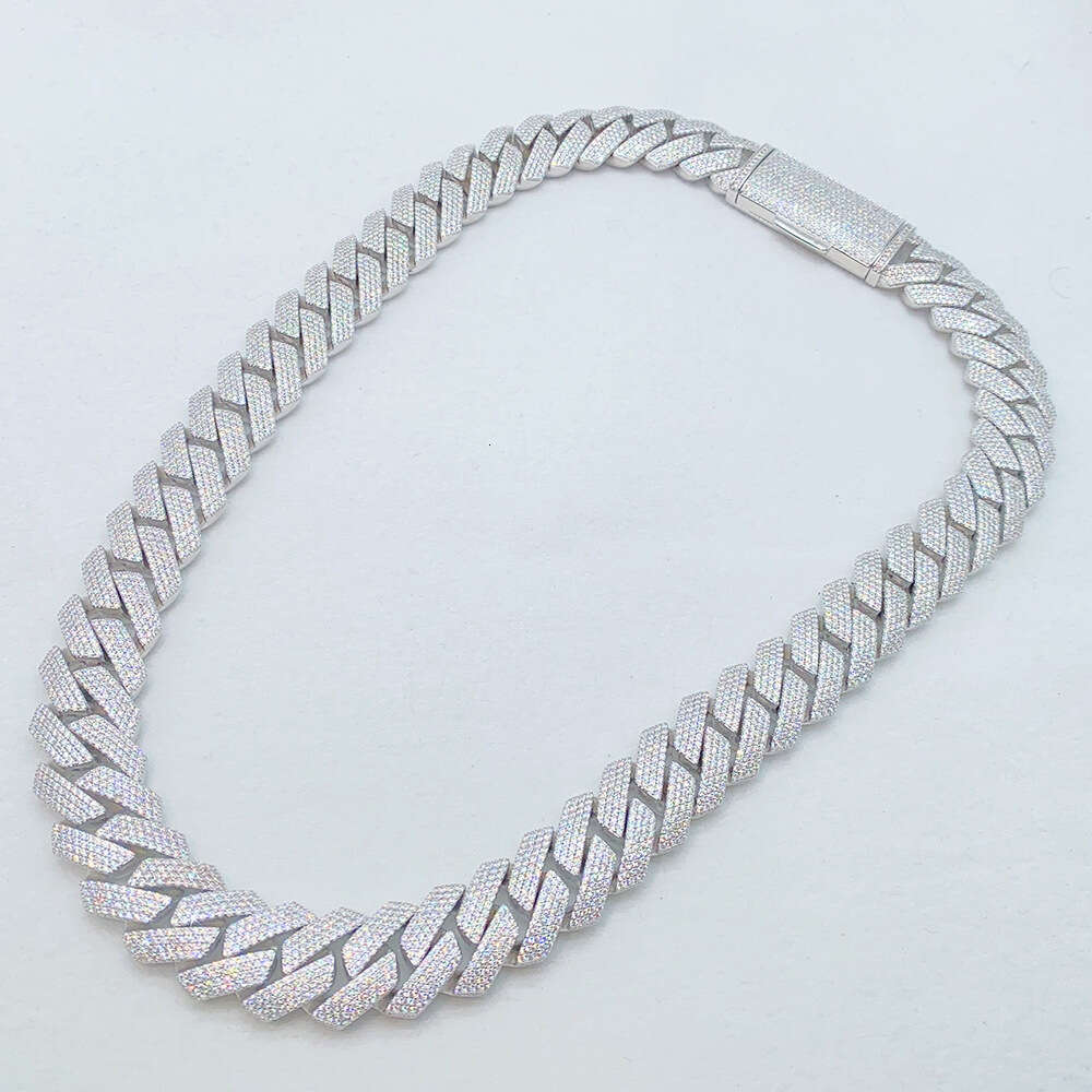 Hiphop Style Full Diamond Iced Necklace Jewellery White Gold Plated Women Sterling Silver Link Chain Necklace