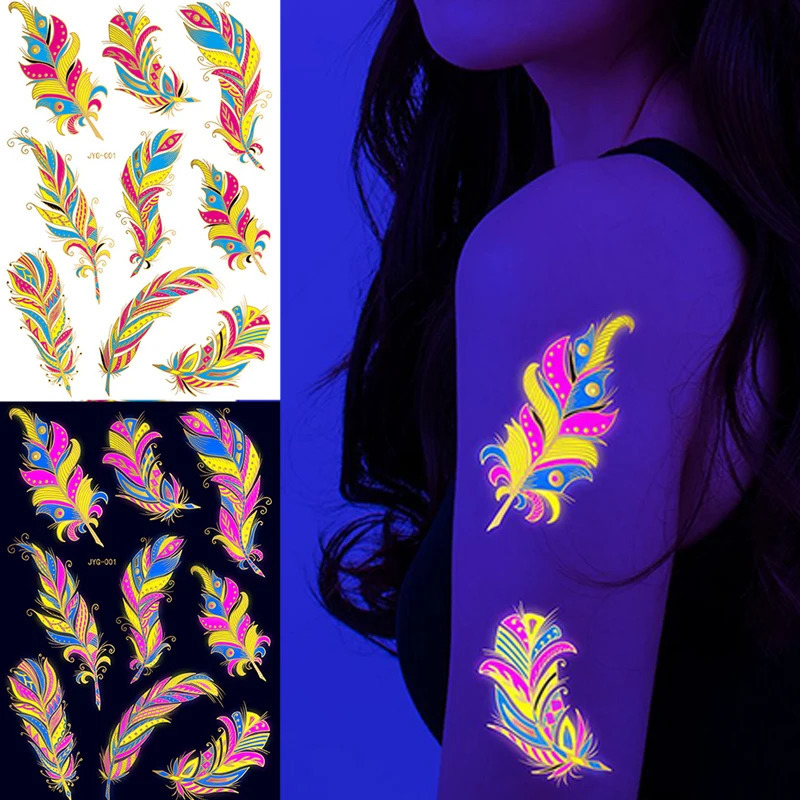 Luminous Temporary Tattoos Stickers Fluorescent Neon in dark illuminate BullElephant Arm Shoulder Tattoo Party Sticker 240122