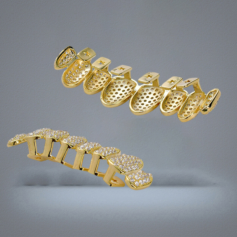 Hip Hop Jewelry Hipsters Diamond Dientes Grillz Teeth Iced Out CZ Mouth Teeth Grillz Caps Top Bottom Grill Set Men Women Irregular