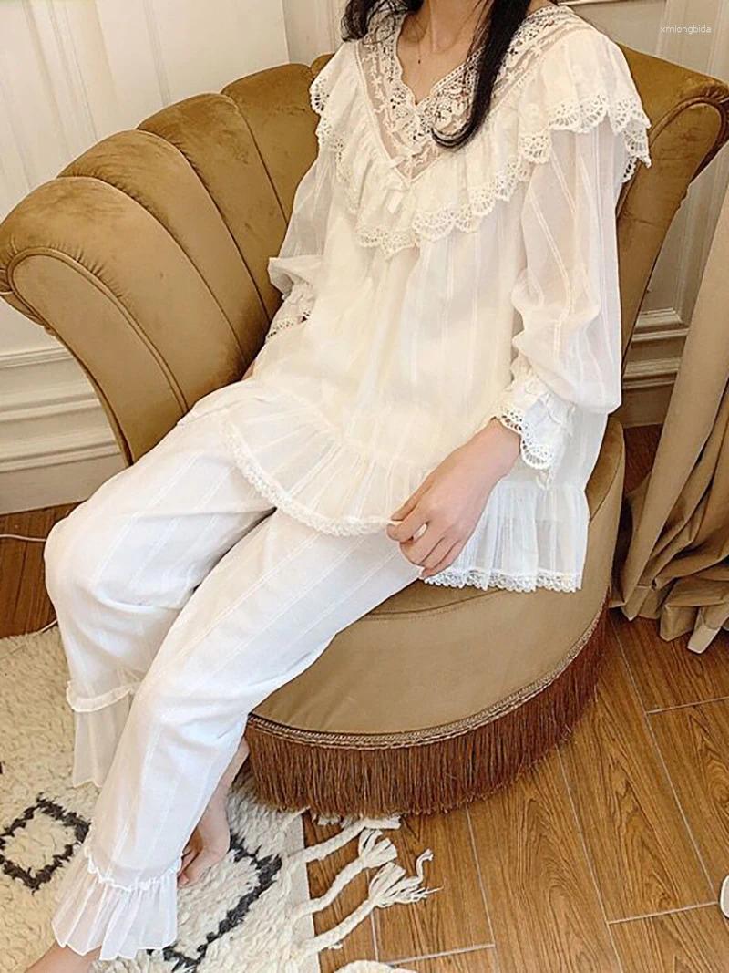 Women's Sleepwear Women Night Dress Pure Cotton Embroidery Lace V-neck Vintage Princess Victorian Nightgowns Peignoir Fairy Pamas