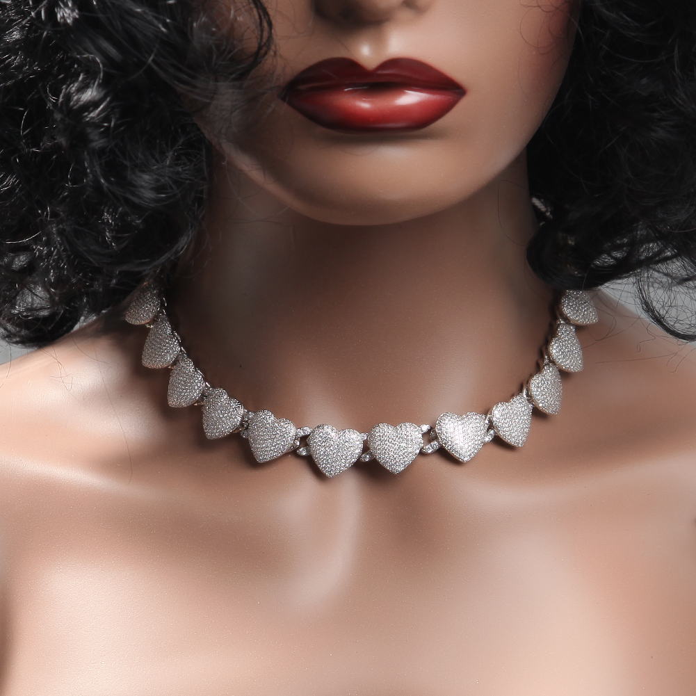 15mm Hip Hop Heart Shape Bubble Tennis Chain Necklace 18K Real Gold Plated Full Zircon Jewelry Women Men Gift