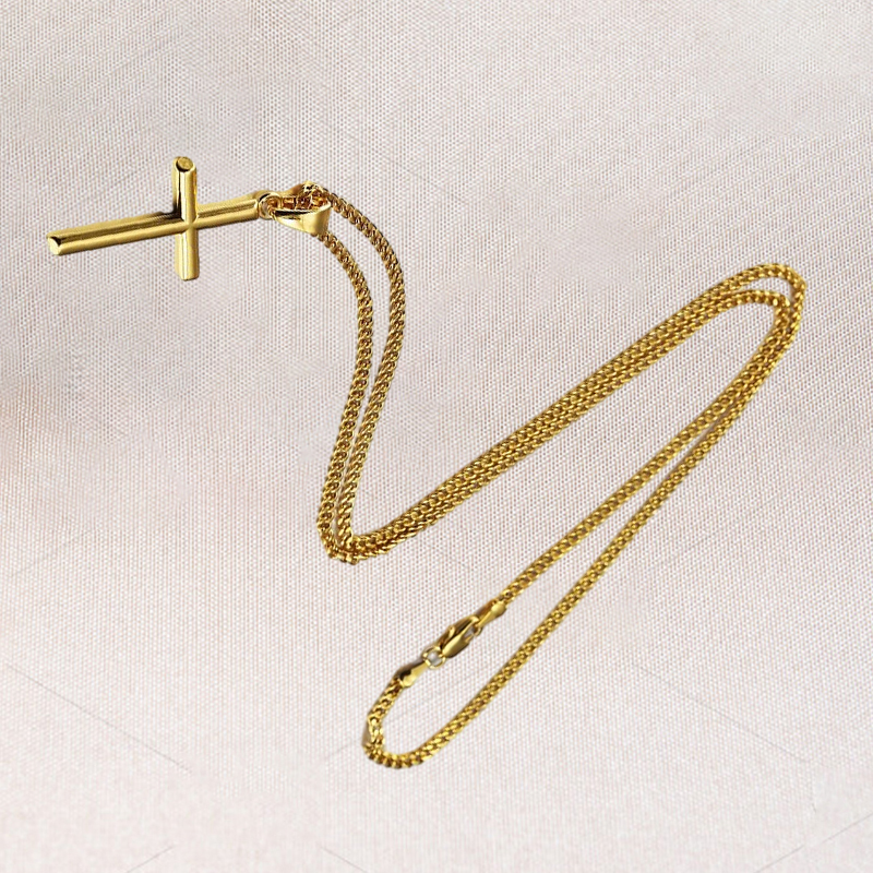 Fashion Charm Mens 18k Gold Cross Pendant Necklaces Hip Hop Jewelry Stainless Steel Chain Men Silver Necklace For Women Gifts
