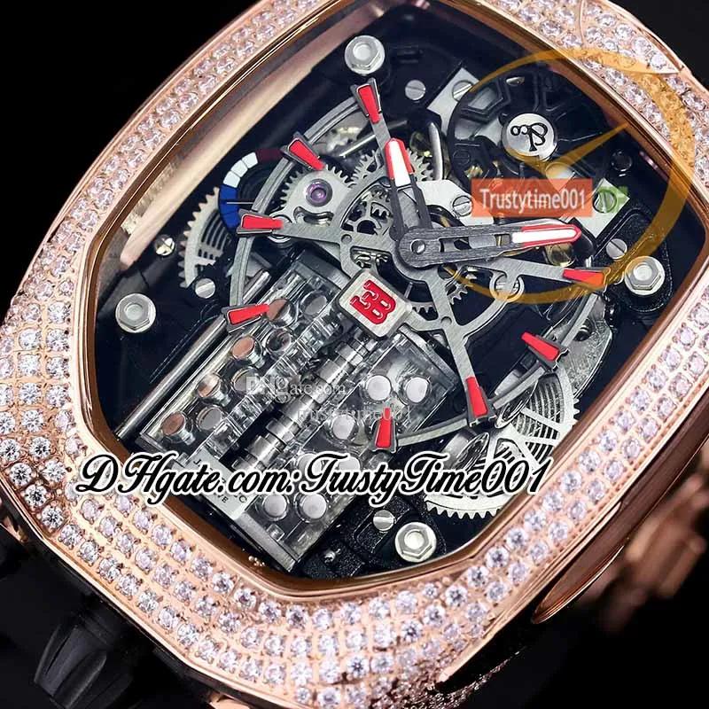 Other Clocks Buga Chiron Tourbillon Autoamtic Mens Watch With 16 Cylinder Engine, Skeleton Dial, Iced Out Diamond Station Necklace Inlay, Home Decor)