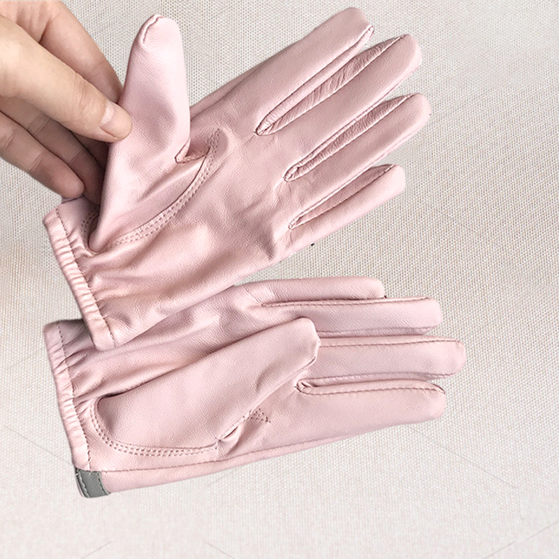 Women039s short design sheepskin gloves genuine leather gloves Bow design pink motorcycle glove
