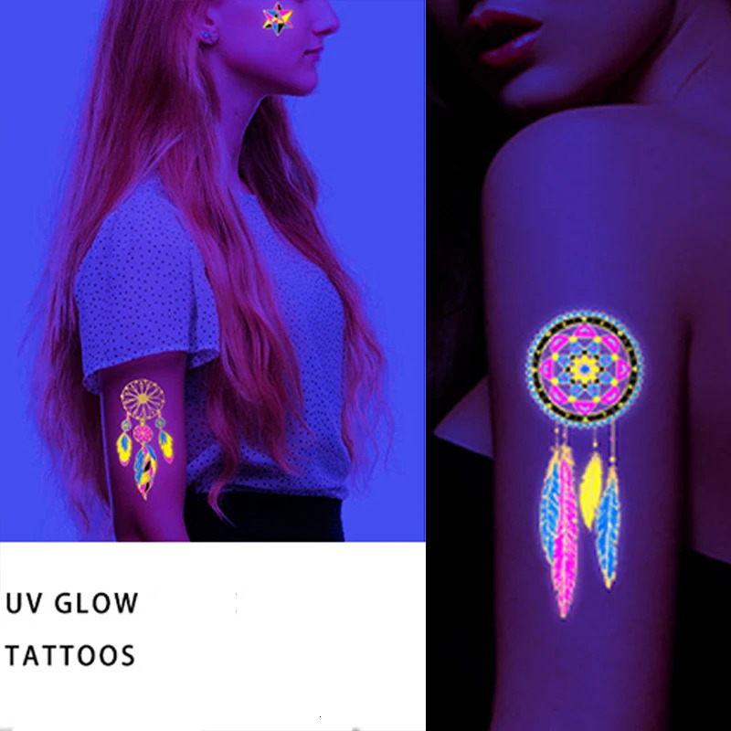 Luminous Temporary Tattoos Stickers Fluorescent Neon in dark illuminate BullElephant Arm Shoulder Tattoo Party Sticker 240122