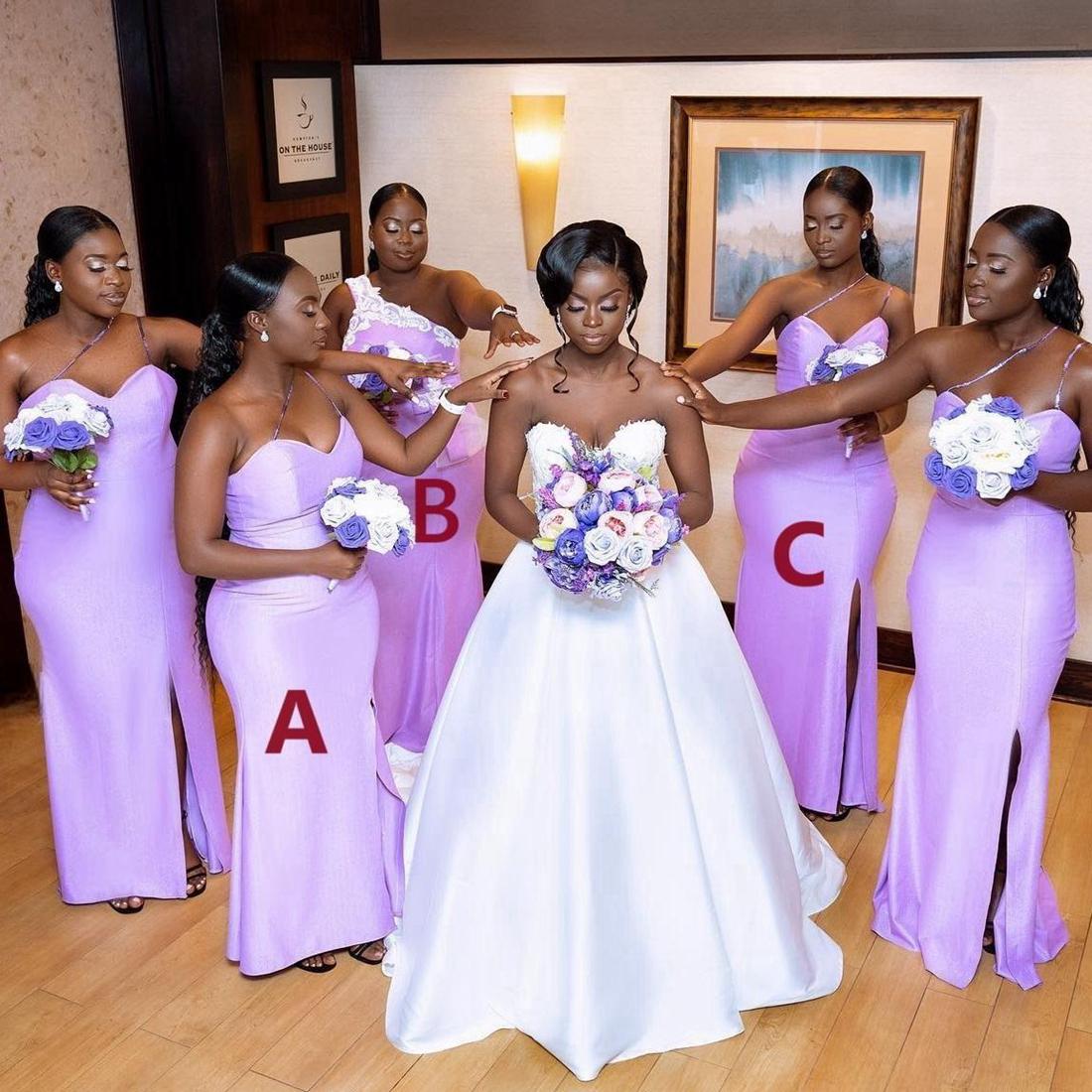 R&W Lanvender Junior Bridesmaid Mermaid Elastic Satin Sweep Train Maid of Honor Dresses Bride Gowns for Nigeria Black Women Girls Marriage BR121