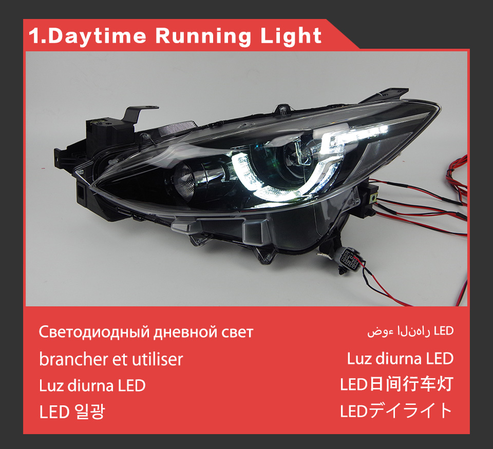 LED Daytime Running Turn Signal Head Light for Mazda 3 Car Headlight 2013-2016 Axela High Beam Lamp Lens
