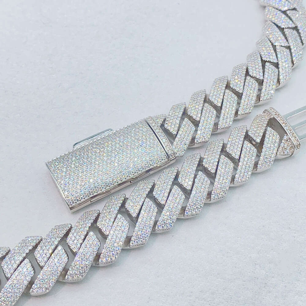 Hiphop Style Full Diamond Iced Necklace Jewellery White Gold Plated Women Sterling Silver Link Chain Necklace