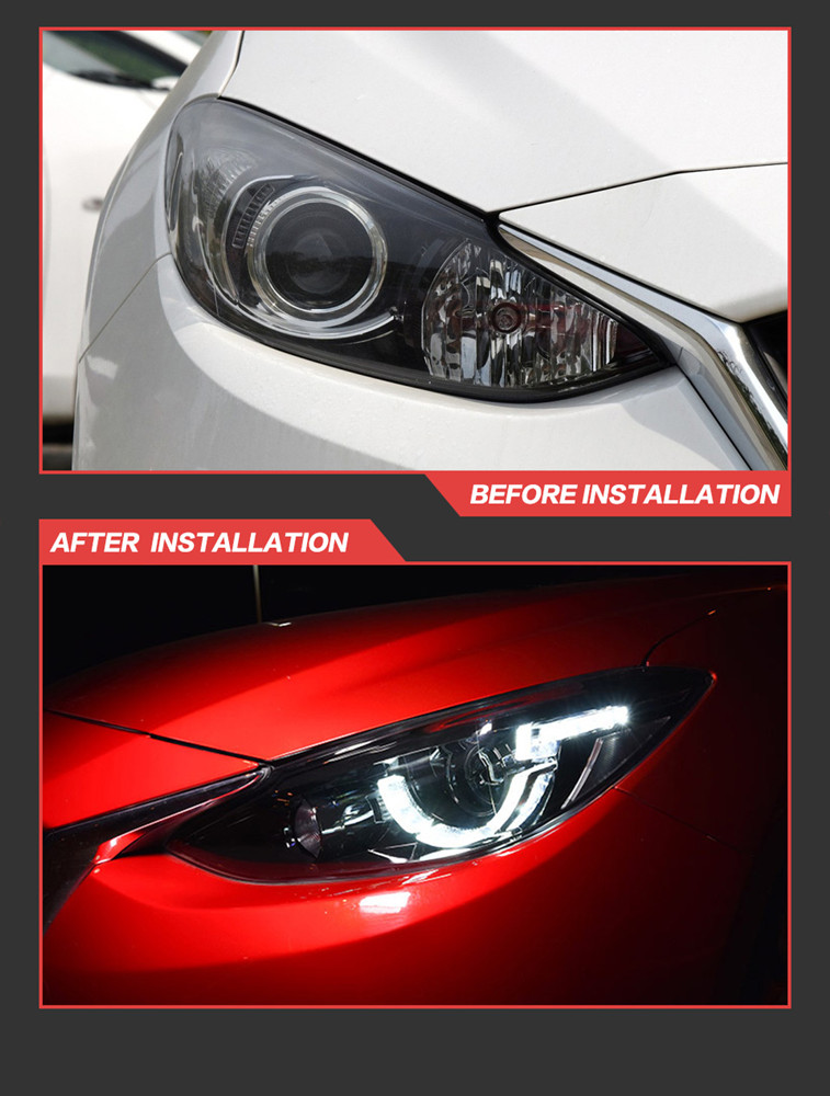 LED Daytime Running Turn Signal Head Light for Mazda 3 Car Headlight 2013-2016 Axela High Beam Lamp Lens