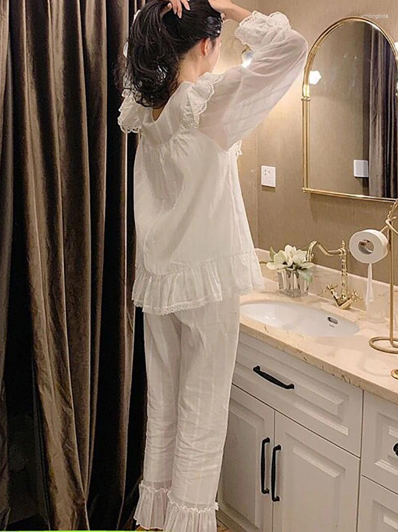 Women's Sleepwear Women Night Dress Pure Cotton Embroidery Lace V-neck Vintage Princess Victorian Nightgowns Peignoir Fairy Pamas