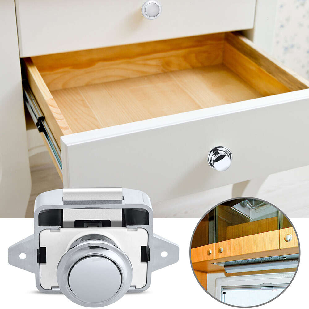 New New Push Button Latch Lock Door Catch Knobs Household Metal Push Button Cabinet Drawer Catch Lock For Furniture Boat Camper RV