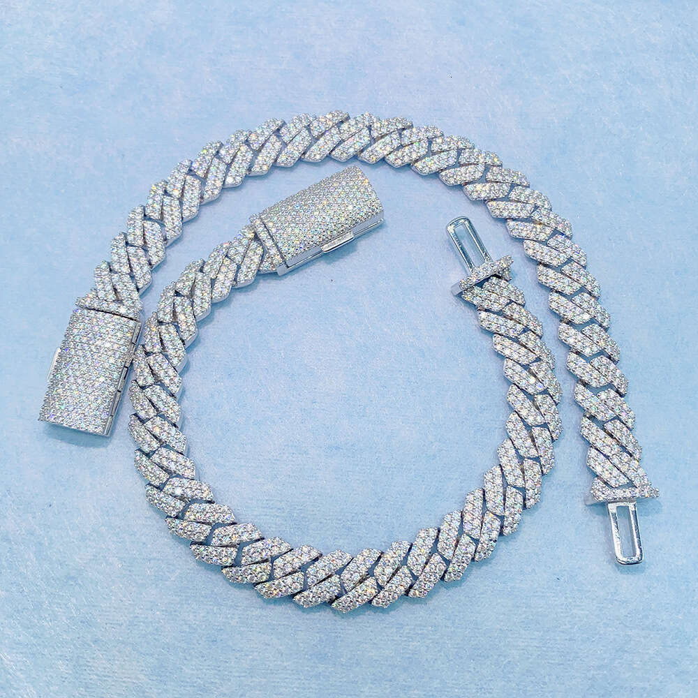 Mens Cuban Chain 10mm 925 Sterling Silver Moissanite Link Hip Hop Jewelry