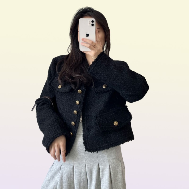 Korean Female Tweed Basic Jacket Coat Women Spring Designer Jackets Clothing Outerwear Coats Style Suit Kawaii OL 2208159518565