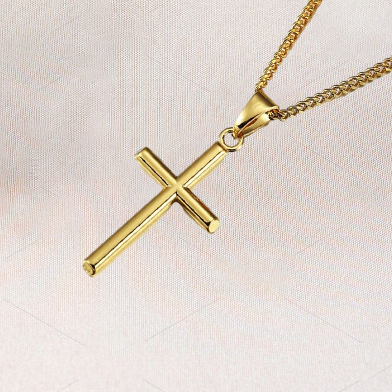 Fashion Charm Mens 18k Gold Cross Pendant Necklaces Hip Hop Jewelry Stainless Steel Chain Men Silver Necklace For Women Gifts
