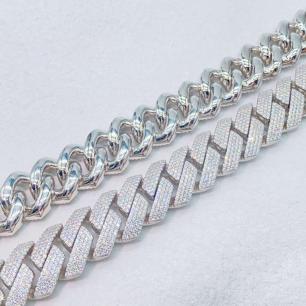 Hiphop Style Full Diamond Iced Necklace Jewellery White Gold Plated Women Sterling Silver Link Chain Necklace