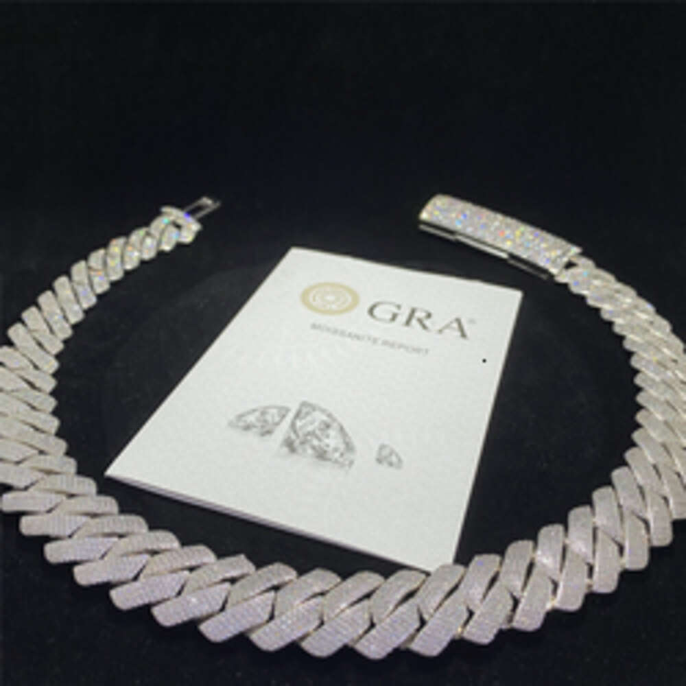 Custom 20mm Width 4 Rows Vvs Moissanite Cuban Link Chain S925 Bling Diamond Heavy Miami Necklace Fashion Hip Hop