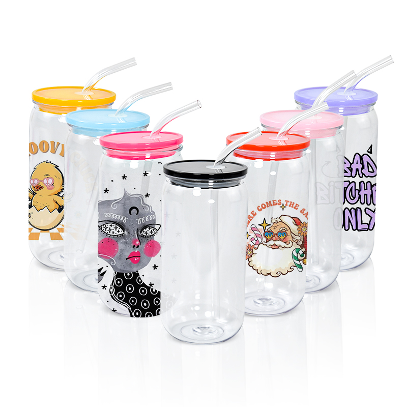 16oz Acrylic Libbey Plastic can with Straw colorful lids for Vinyl/UV DTF sticker