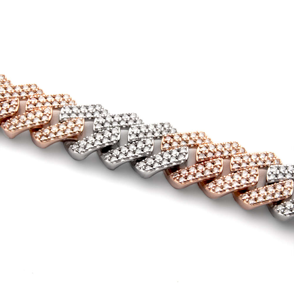 Bust Down Miami Cuban Two Tone Iced Out S925 Sterling Silver Moissanite 12mm 2rows Gold Plated Link Chain