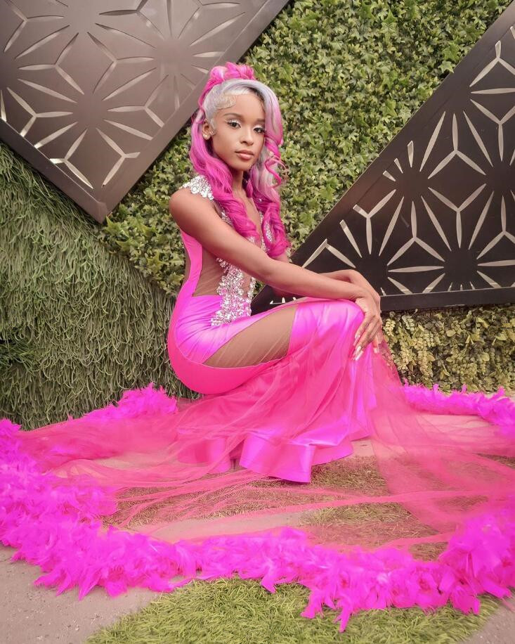 Fuchsia Pink African Mermaid Evening Formal Dress for Women Sparkly Diamond Crystal Feather Black Girl Prom Ceremony Gown 2024