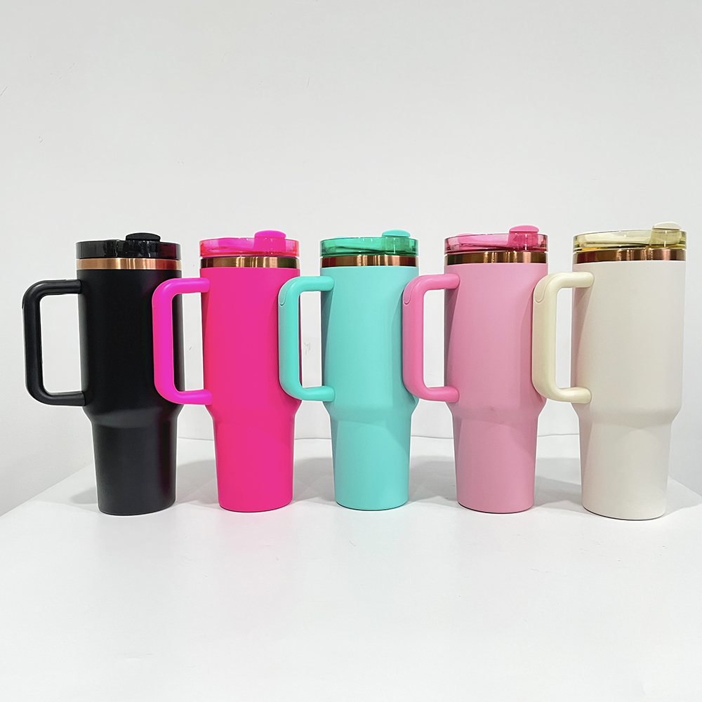 H2.0 copper plated powder coated vacuum insulated stainless steel tumbler holographic travel mug with handle for sunflower laser engraving,sold by cas