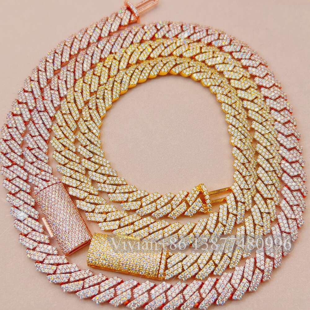 10mm Necklaces for Women 925 Sterling Silver Vvs Moissanite Diamond Cuban Chain Hip Hop Necklace