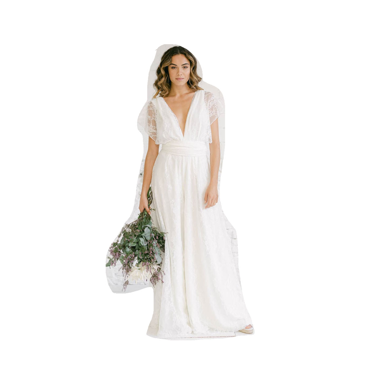 Fairy Lace Wedding Dress Trousers Summer Bridal Gowns V-Neck Short Sleeves Fairy Wedding Gowns