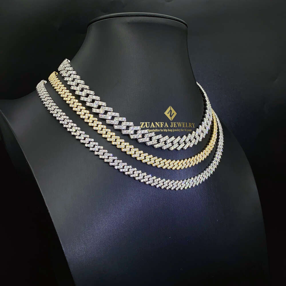 Product Fine Jewelry Necklace 8mm 10mm 13mm Hip Hop Iced Out 1 Row Diamond Cuban Link Moissanite Cuban Chains