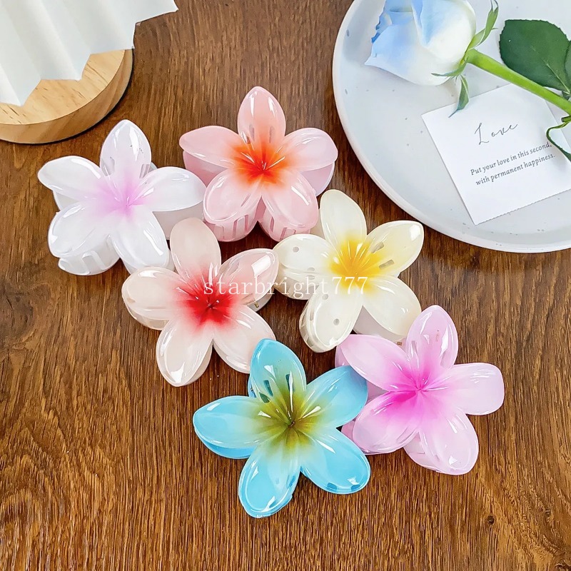 Retro 8cm Women Girls Hawaiian Flower Hair Claw Large Flower shower Clip Hair for Woman Clip Crab Shark Hair Grab Clamps Ladies Korean Accessories