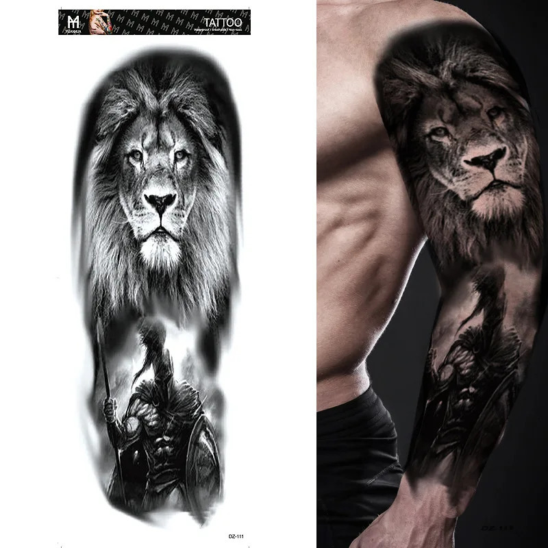 Large Arm Sleeve Lion Crown King Rose Waterproof Temporary Tattoo Sticker Fashion Wild Wolf Tiger Men Full Skull Totem Women 240122