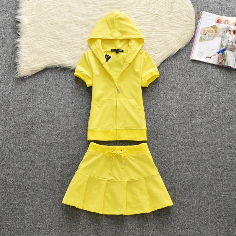 Summer Juicy Brand Two Piece Dress Cotton Tracksuit A-Line High Waist Pleated Mini Skirt Women's Hoodies Fashion Slim Waist Casual Tennis Skirts
