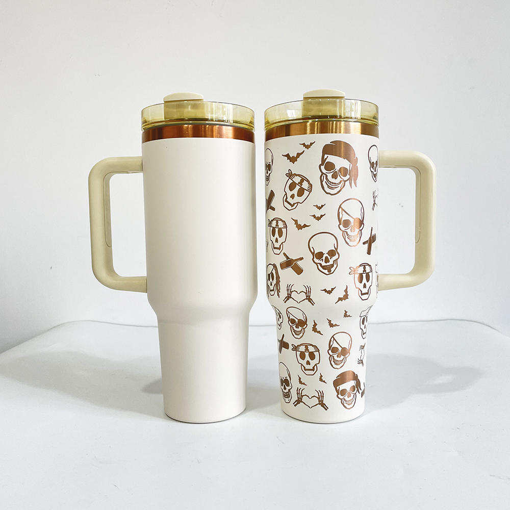 H2.0 copper plated powder coated vacuum insulated stainless steel tumbler holographic travel mug with handle for sunflower laser engraving,sold by cas