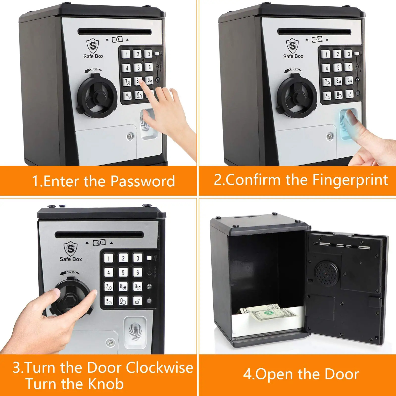 ATM Savings Bank for Real Money Electronic Voice Piggy Banks Fingerprint Password Kids Safe Box Cool Stuff Gift 240118