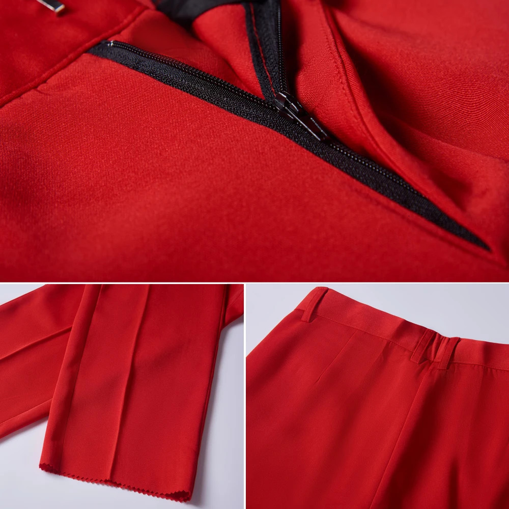 Men Fashion Pink red Boutique Solid Color Official Business Suit Pants Men Groom Wedding Dress Suit Pants Mens Trousers 240124