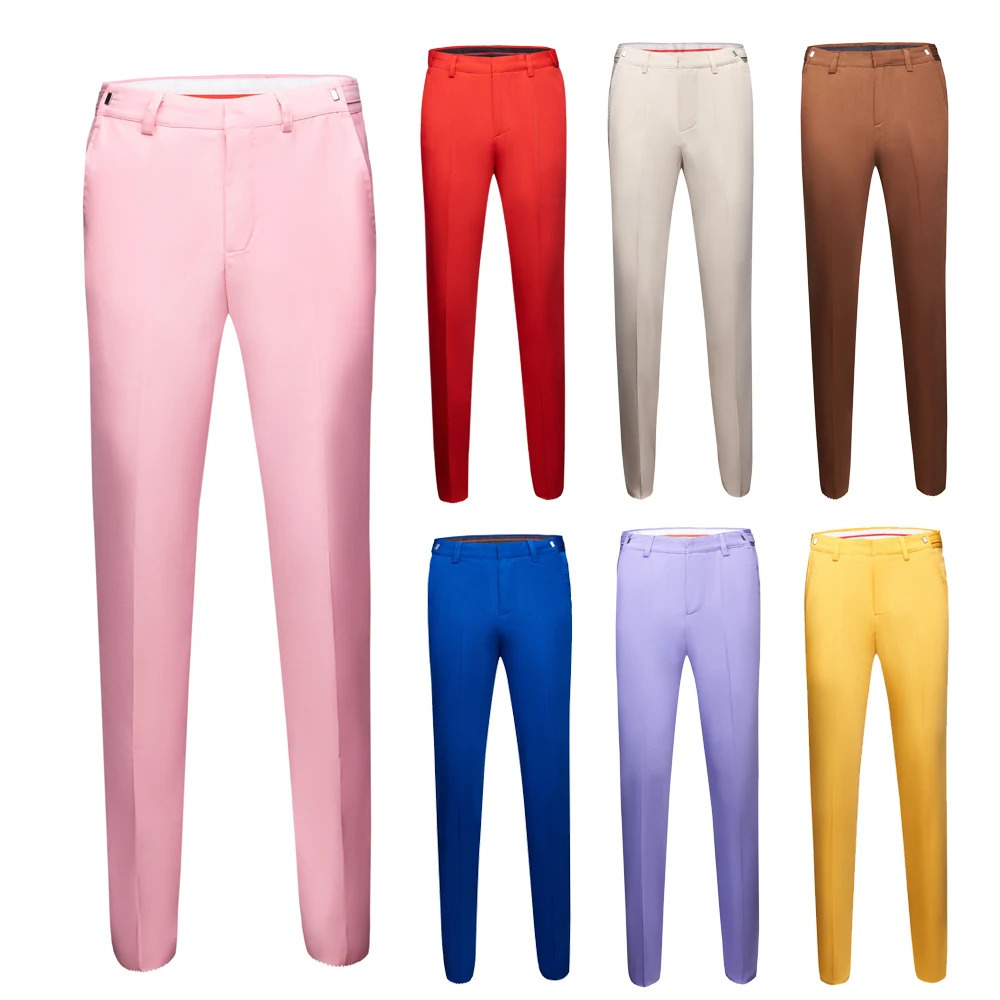 Men Fashion Pink red Boutique Solid Color Official Business Suit Pants Men Groom Wedding Dress Suit Pants Mens Trousers 240124
