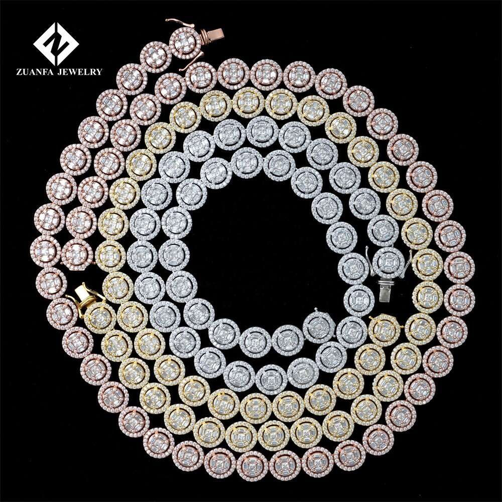 Pass Diamond Tester Vvs Baguette Cut Iced Out Hip Hop Mossianite Miami Cuban Link Chain Necklace