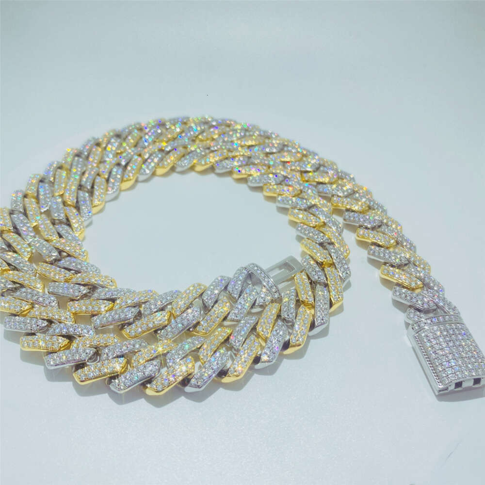 Hip Hop 925 Sterling Silver Vvs1 Moissanite Diamond Cuban Link Chain Iced Out 14mm Two Tone Cuban Link Chain Men Necklace
