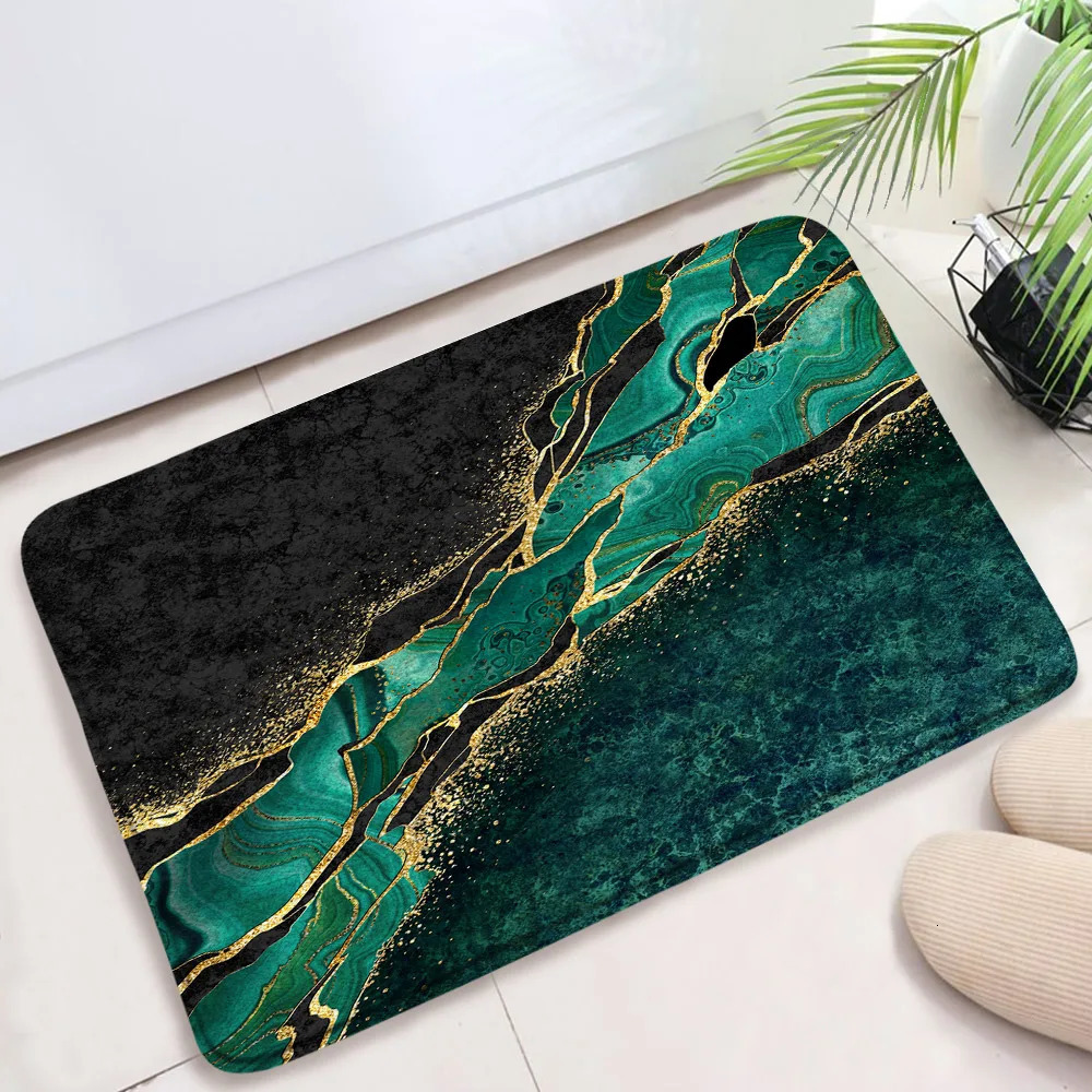 Marble Textured Bath Mat Black White Bathroom Rugs Flannel Anti-Slip Home Decor Bathroom Accessories Sets Floor Doormat Carpet 240122