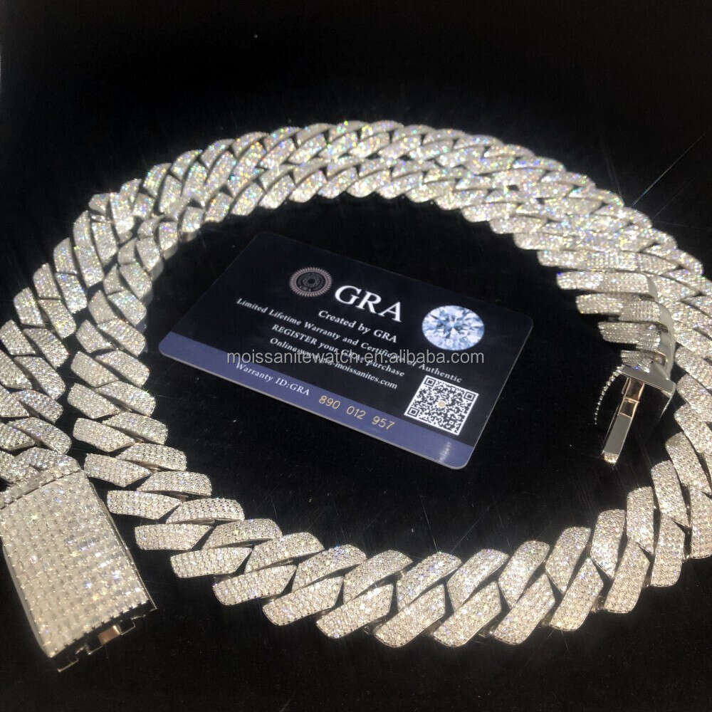 4 Lines of Ice Moissanite Necklace d Color Moissanite Cuban Chain Thick Chain 20mm 700g Custom Hip Hop Cuban Chain Necklace