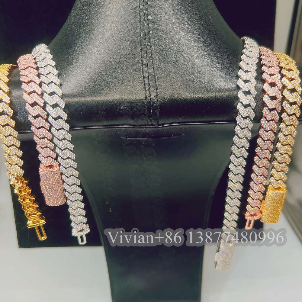 10mm Necklaces for Women 925 Sterling Silver Vvs Moissanite Diamond Cuban Chain Hip Hop Necklace