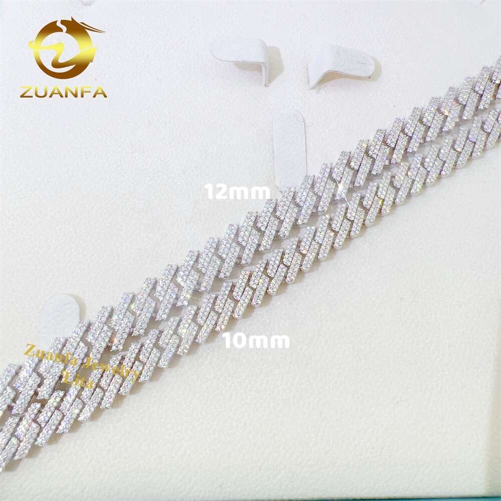 Hip Hop Selling Miami 10mm 12mm Vvs Moissanite Diamond Iced Out Necklace Sliver Cuban Link Chain