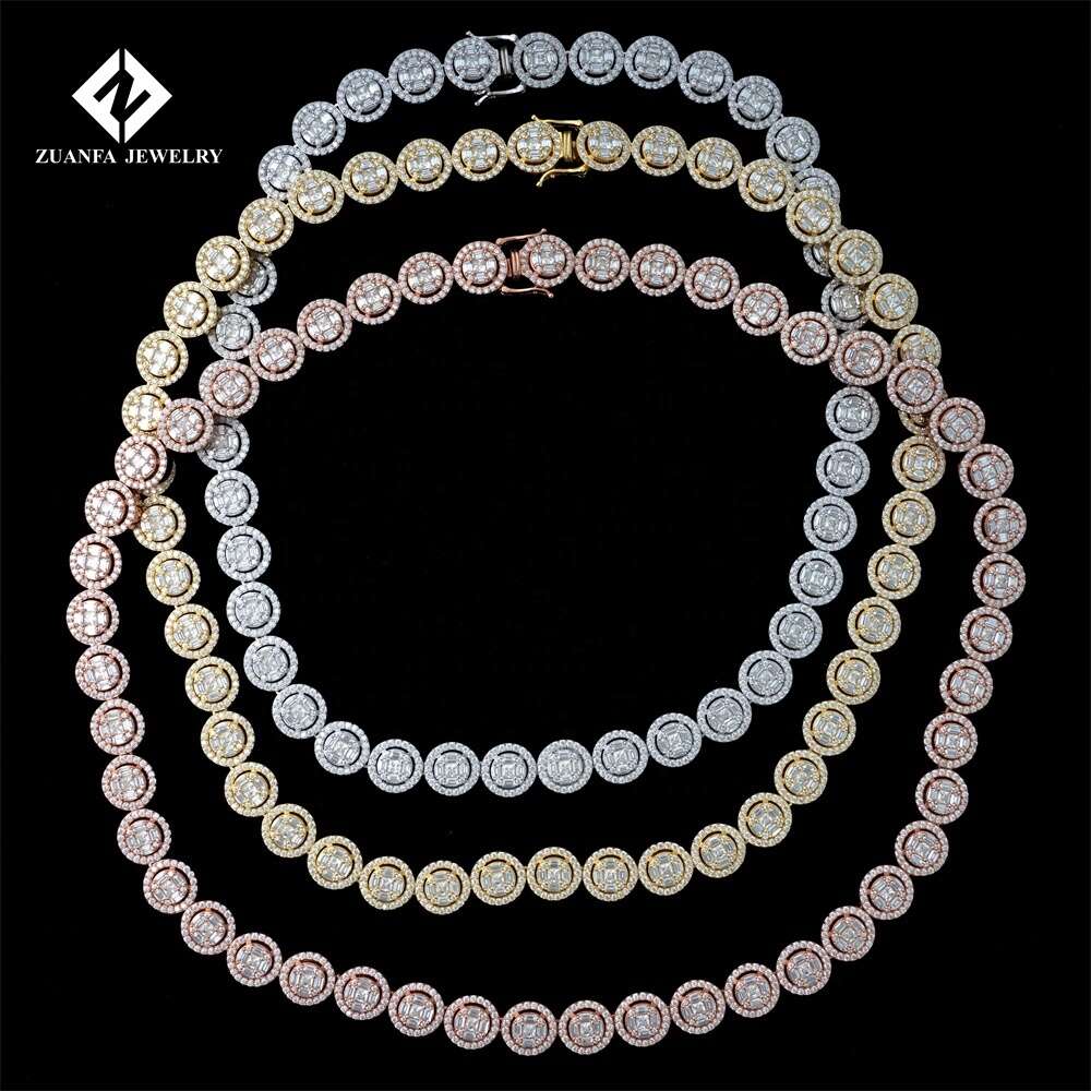 Pass Diamond Tester Vvs Baguette Cut Iced Out Hip Hop Mossianite Miami Cuban Link Chain Necklace