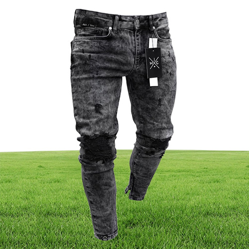EBaihui European and American Slimfit Ripped Jeans Fashion Black Pants with Zipper Feet Skinny Casual Jeans L0054869546