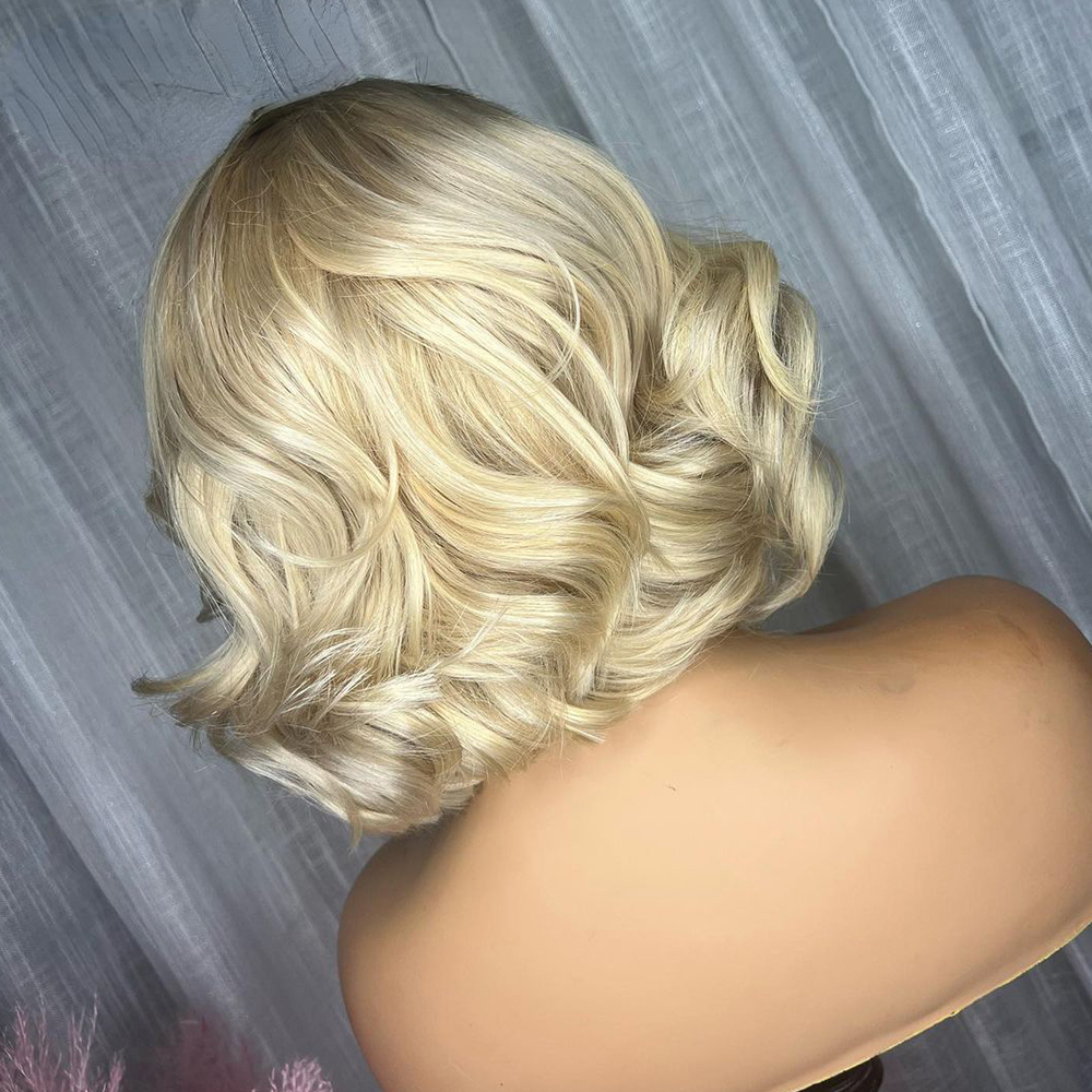 Ombre Honey Blonde Remy Human Hair Short Bob Wig for Women Glueless Transparent HD Lace 613 Body Wave 13x4 Frontal Wigs Synthetic