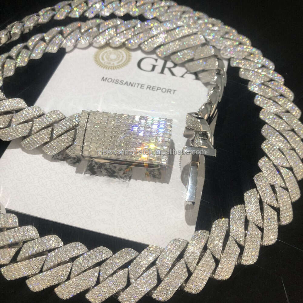 4 Lines of Ice Moissanite Necklace d Color Moissanite Cuban Chain Thick Chain 20mm 700g Custom Hip Hop Cuban Chain Necklace