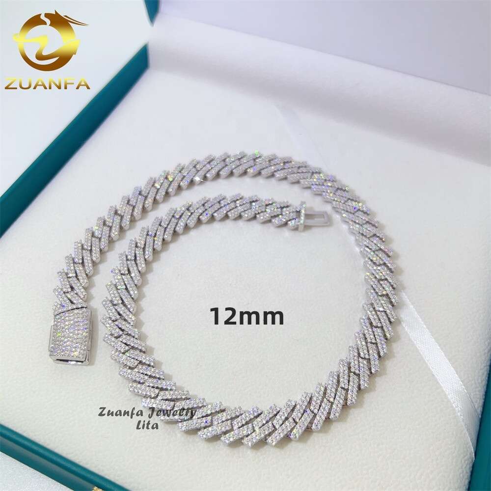 Hip Hop Selling Miami 10mm 12mm Vvs Moissanite Diamond Iced Out Necklace Sliver Cuban Link Chain
