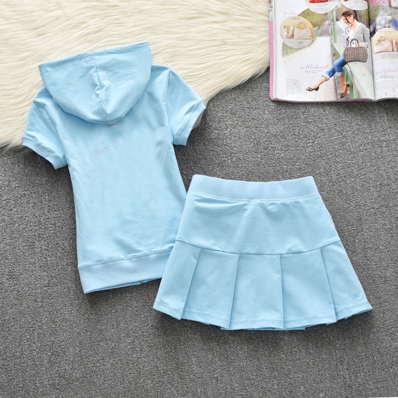 Summer Juicy Brand Two Piece Dress Cotton Tracksuit A-Line High Waist Pleated Mini Skirt Women's Hoodies Fashion Slim Waist Casual Tennis Skirts